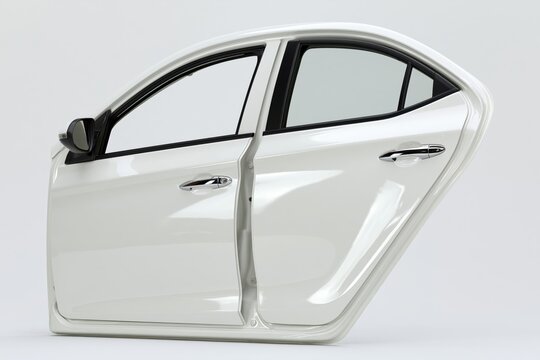 The White Car Door Panel on Studio White Background with Handle and Window