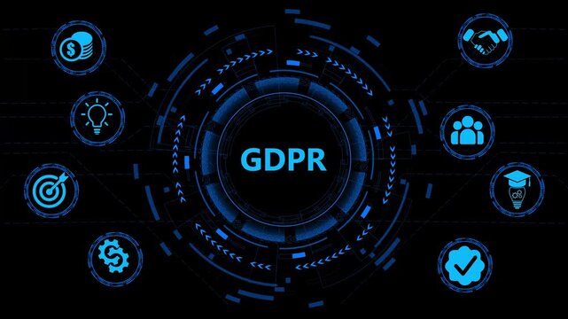 GDPR concept, illustration. General Data Protection Regulation. The protection of personal data, checklist infographic with neon animated. isolated on black background.