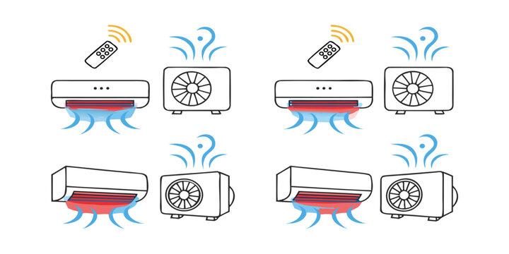Air Conditioner Vector Icon Set, Split AC System Indoor and Outdoor Unit Clipart.