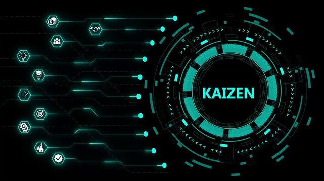 KAIZEN. Concept with people, letters and icons. Colored flat icon animated . Isolated on black background.