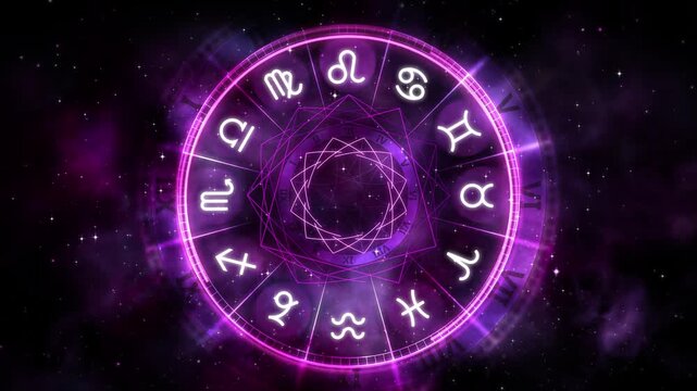 Purple aura glows around zodiac wheel