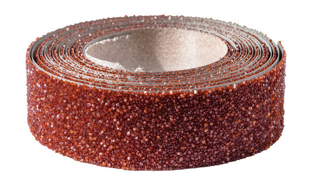 Isolated roll of coarse garnet abrasive sandpaper material used for woodworking