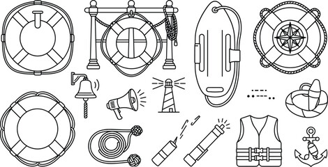 Maritime Rescue and Lifeguard Equipment Icon Set for Sea Safety Graphic Vector Designs © MstBabli