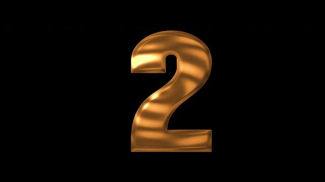 Golden number 2 Lettering Isolated on Black Background