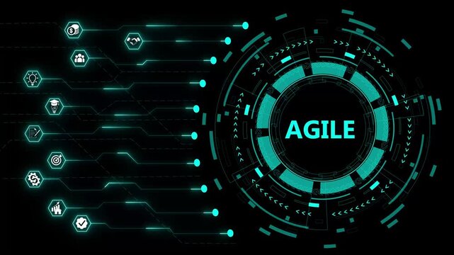 AGILE. Concept with keywords, letters and icons. Colored flat icon illustration animated. on black background.
