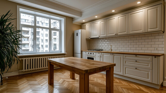 Spacious Kitchen in Renovated Eastern European Apartment