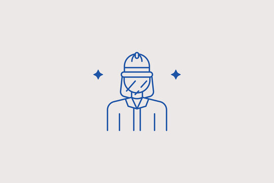 Professional welder with protective mask line icon for labor safety. Vector illustration for industrial welding service, metalwork training course.