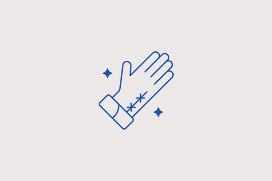Protective welder glove line icon for safety. Vector illustration for metalwork manufacturing labor guide, hardware store protective gear.