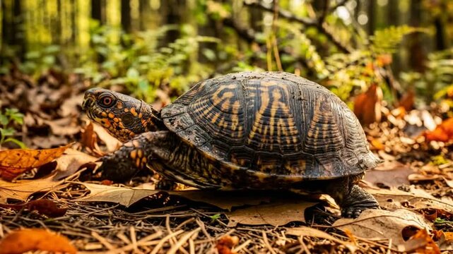 box turtle near lake close up morning light north america video