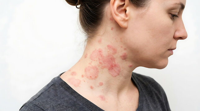 Close-up of neck and shoulder with red rash