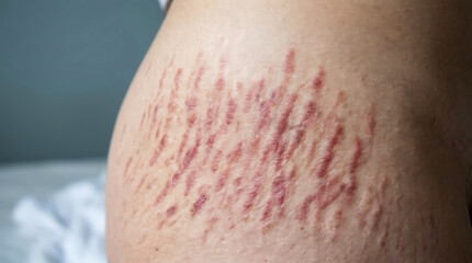 Fototapeta premium Close-up of skin with red-purple stretch marks
