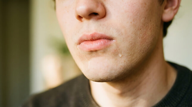 Close-up of person's mouth with drool on chin