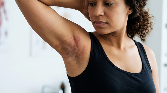 Red rash underarm irritation close-up armpit