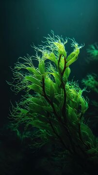 fresh green seaweed underwater ocean background vertical video