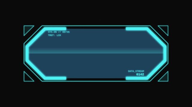 Futuristic HUD screen element with data stream and loading bar animation in a seamless sci-fi loop on a black background for a high-tech computer interface or video game display concept