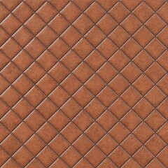 Obraz premium Brown Quilted Leather Texture Background with Classic Diamond Stitching Pattern Illustration