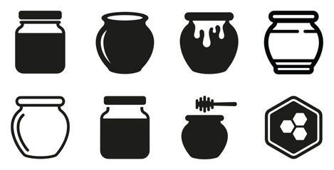 Minimalist honey pot icon variations set, premium vector line art bundle for digital marketing, clean geometric horizontal honey pots graphic designs for creative branding projects isolated on © ArtMint