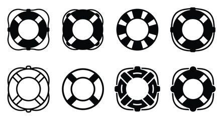 Minimalist lifebuoy icon variations set, premium vector line art bundle for digital marketing, clean geometric horizontal lifebuoys graphic designs for creative branding projects isolated on w © ArtMint