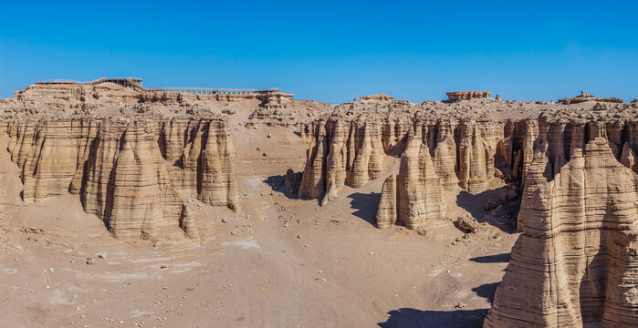 Aerial view of majestic yardang landforms in the Gobi Desert, Dahaidao, Xinjiang, China