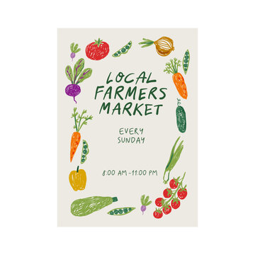 Hand drawn cute child style vegetable set vector illustration. Playful doodle style