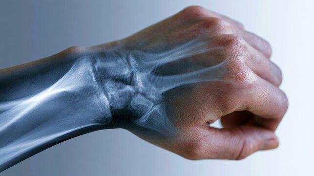 Human Hand X-ray with Visible Wrist and Fist Bones