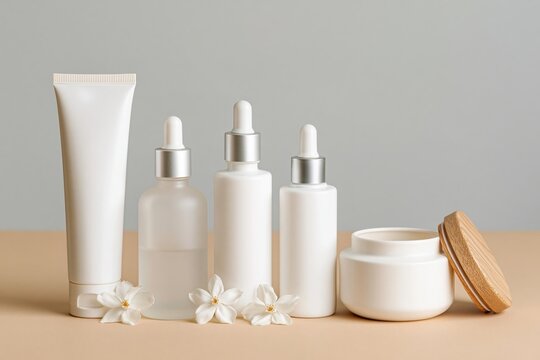 The Skincare Bottle Collection with White Jars Droppers and Tubes