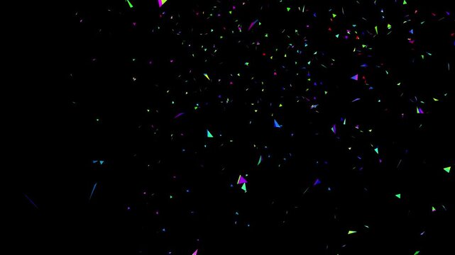 Magical Neon Particle Rain Thousands of colorful geometric triangles floating gracefully across a transparent black screen background creating a stunning and mesmerizing visual loop for any project.