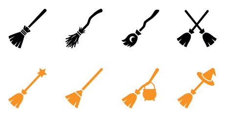 Set of black and orange witch broomstick icons for halloween celebration and magic theme graphic design Vector, illustration © Sumon Sorkar