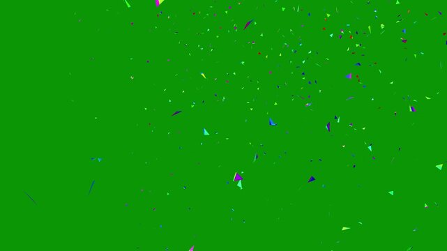 Magical Neon Particle Rain Thousands of colorful geometric triangles floating gracefully across a transparent green screen background creating a stunning and mesmerizing visual loop for any project.