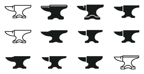 Minimalist anvil icon variations set, premium vector line art bundle for digital marketing, clean geometric horizontal anvils graphic designs for creative branding projects isolated on white b © ArtMint