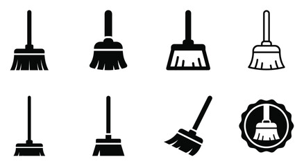 Minimalist broom icon variations set, premium vector line art bundle for digital marketing, clean geometric horizontal brooms graphic designs for creative branding projects isolated on white b © ArtMint