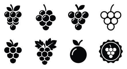 Minimalist grape icon variations set, premium vector line art bundle for digital marketing, clean geometric horizontal grapes graphic designs for creative branding projects isolated on white b © ArtMint