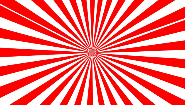 Red and white sunburst background. Abstract radial rays graphic pattern.