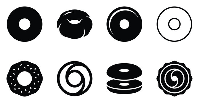 Minimalist bagel icon variations set, premium vector line art bundle for digital marketing, clean geometric horizontal bagels graphic designs for creative branding projects isolated on white b