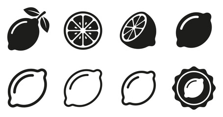 Minimalist lemon icon variations set, premium vector line art bundle for digital marketing, clean geometric horizontal lemons graphic designs for creative branding projects isolated on white b © ArtMint