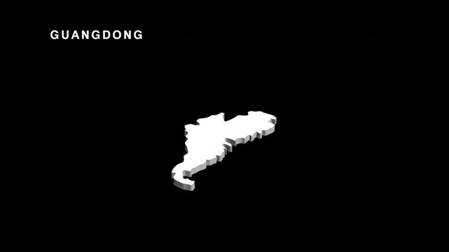 Guangdong province of china map animation on black background