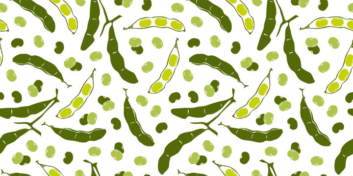 Edamame pattern for packaging. green soybeans or peas pattern. Soybean seamless pattern background.