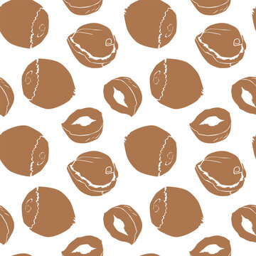 hazelnut Pattern background. seamless pattern of hazelnut silhouette. flat illustration hazelnut seamless pattern.	