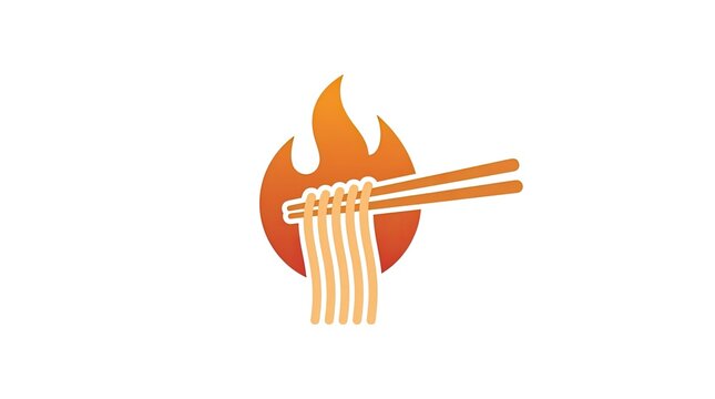 Fire and noodle bowl logo with chopsticks.