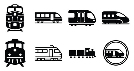 Minimalist train icon variations set, premium vector line art bundle for digital marketing, clean geometric horizontal trains graphic designs for creative branding projects isolated on white b © ArtMint