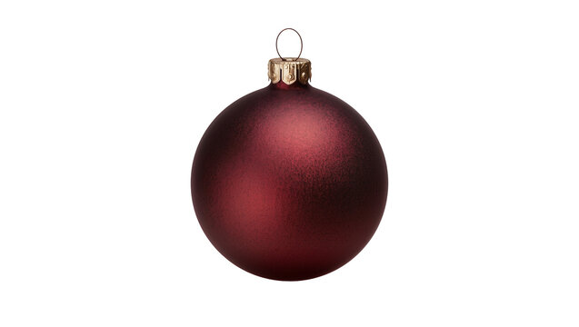 Isolated matte burgundy Christmas bauble with gold cap, classic spherical holiday decoration