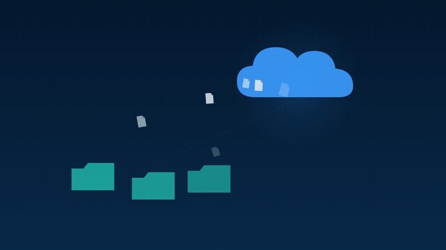 Animated Cloud storage folders files flying azure cloud loop