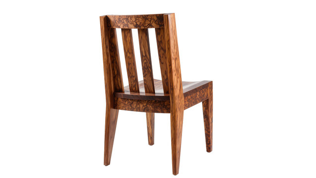 Isolated sophisticated wooden dining chair with rich wood texture and elegant design