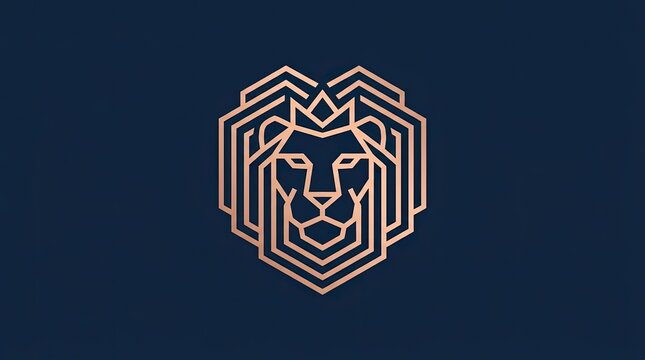 Geometric gold lion head logo on dark background.