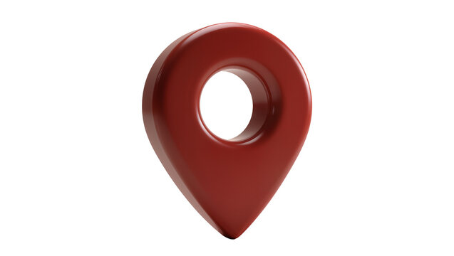 Isolated glossy red map location pin icon symbol with smooth reflective surface