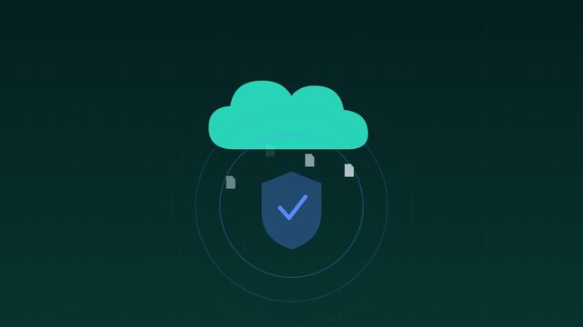 Animated Cloud backup shield secure verified teal cloud loop
