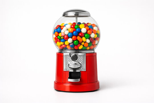 Colorful gumball machine filled with candy. Fun childhood treat dispenser