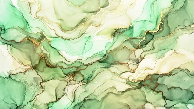 Green and Gold Alcohol Ink Abstract Fluid Flow Background