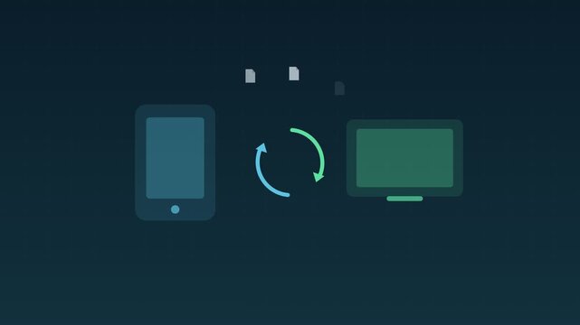 Animated Devices sync cloud arrows rotating cloud concept loop