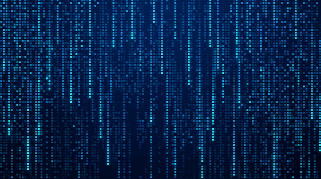 Digital data stream background. Abstract blue binary code matrix pattern.